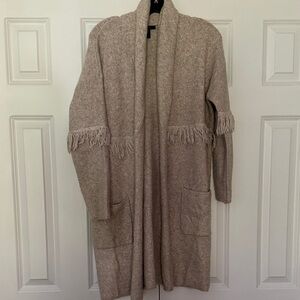 Tahari Beige Fringe Cardigan